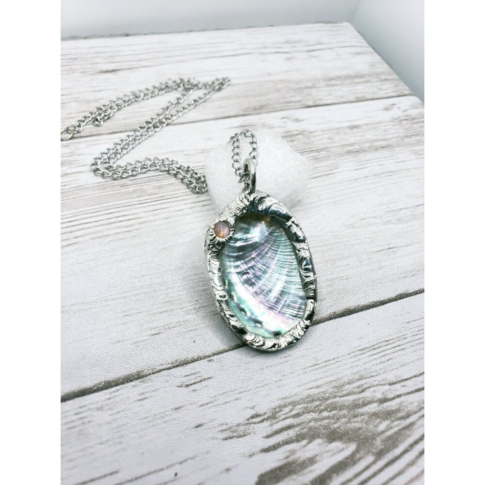 Abalone and moonstone crystal necklace handmade - Picture 3 of 12